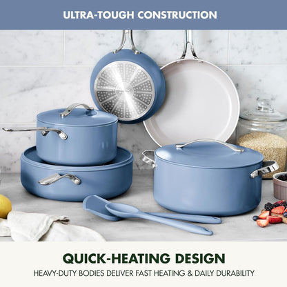 New GreenPan Nova 10-Piece Cookware Pots & Pans Set (Ocean Blue)