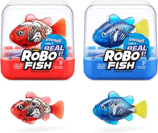 New Robo Alive Robo Fish Robotic Water Activated Swimming Fish (Blue + Red), (2 Pack)