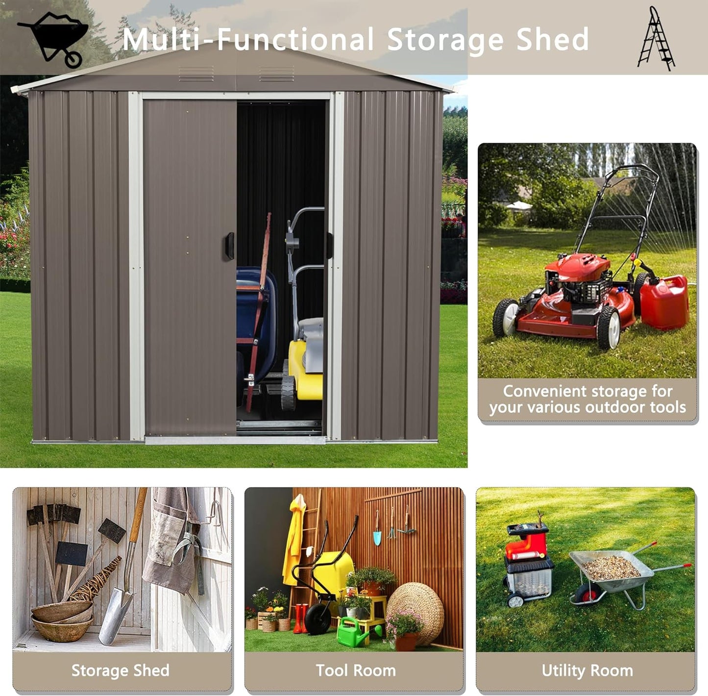 New Metal Garden Shed with Floor Frame with Sliding Door 6.4 x 4.3ft