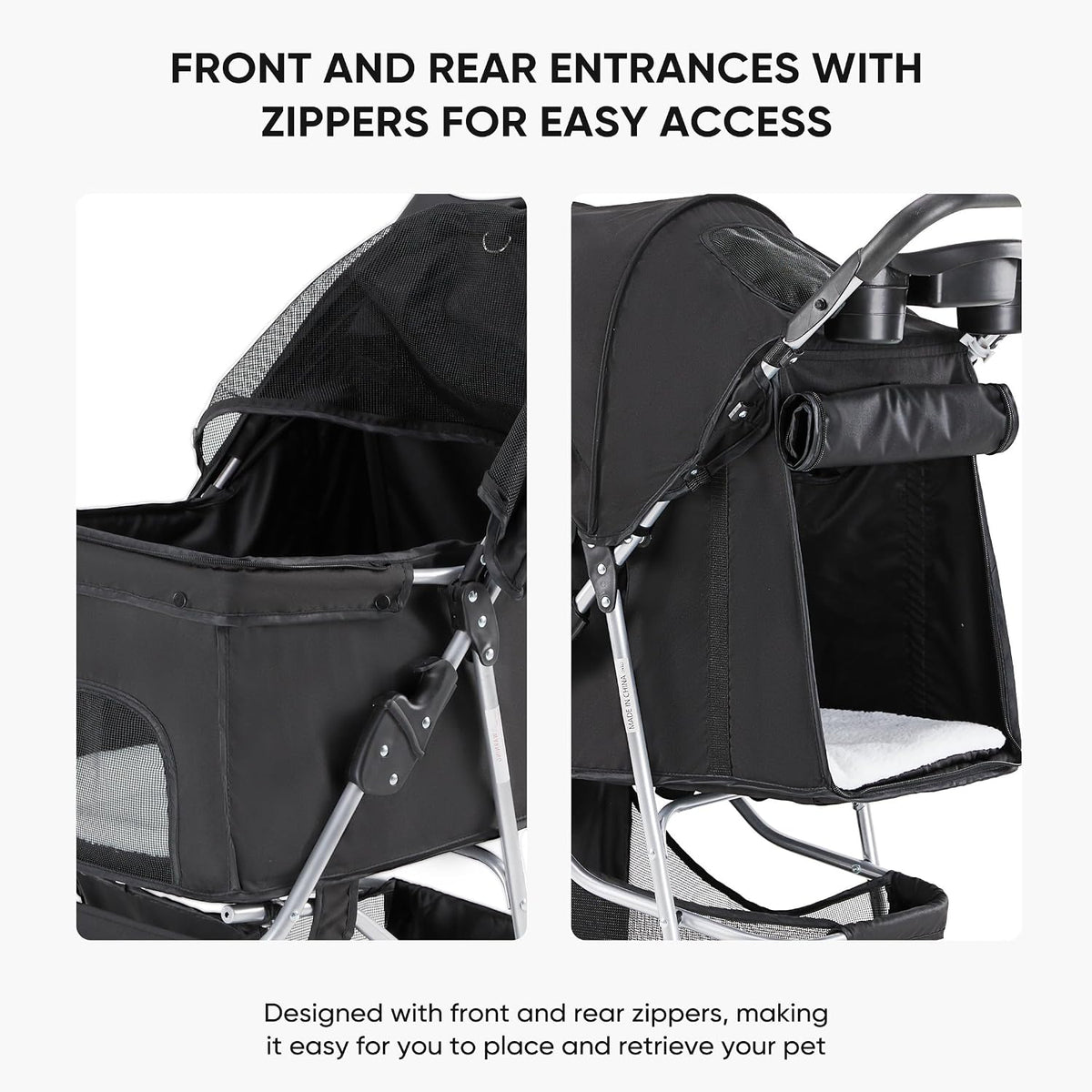 New NEWBULIG Foldable 3 Wheel Pet Stroller for Dogs and Cats (Dark Black)