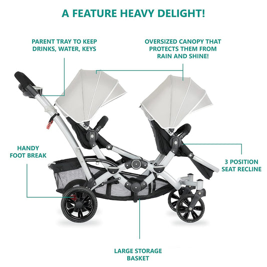 New Dream On Me Track Tandem Double Umbrella Stroller (Light Grey)