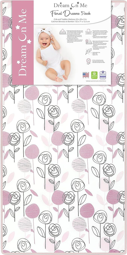 New Dream on Me Floral Dreams Firm Fiber Standard Crib Mattress (Rose Pink)