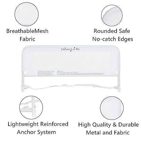 New Dream On Me Lightweight Bed Rail with Mesh Fabric (White)