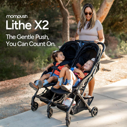 Mompush Lithe Lightweight Double Stroller (Black)