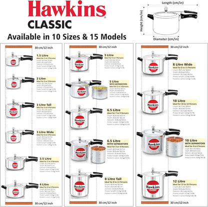 Hawkins Aluminium 10 Litre Classic Pressure Cooker (10.6 Quarts)