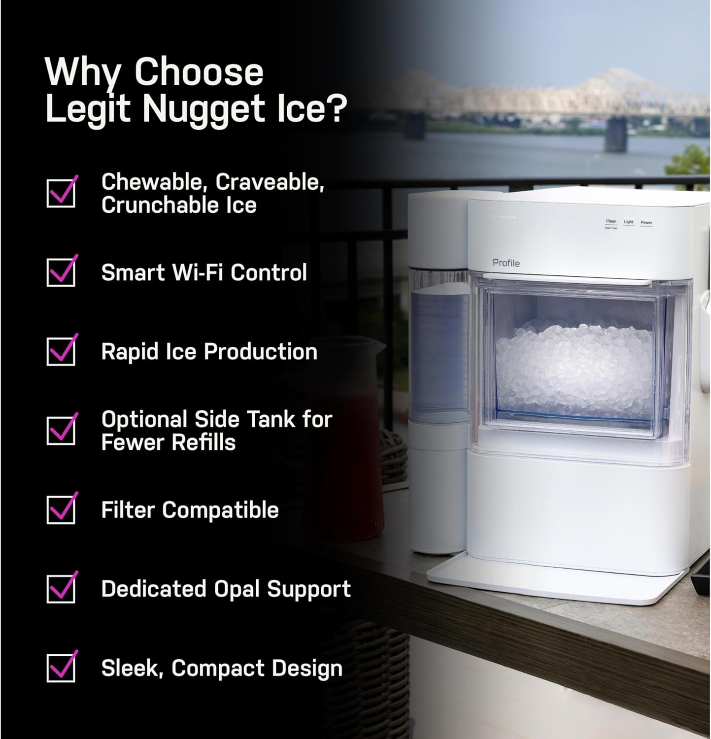 GE Profile Opal 2.0 Ultra Nugget Ice Maker with Side Tank and Scale Inhibiting Filter