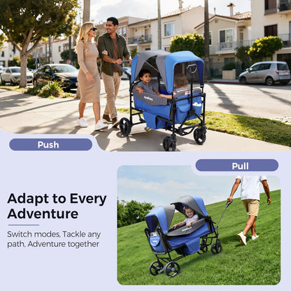 MOMFANN Foldable Stroller Wagon for 2 Kids with Canopy (Lavender Blue)