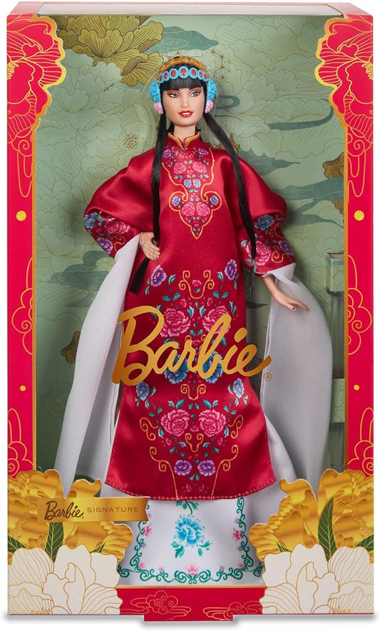 New Barbie Signature Lunar New Year Doll in Red Floral Robe Inspired by the Peking Opera