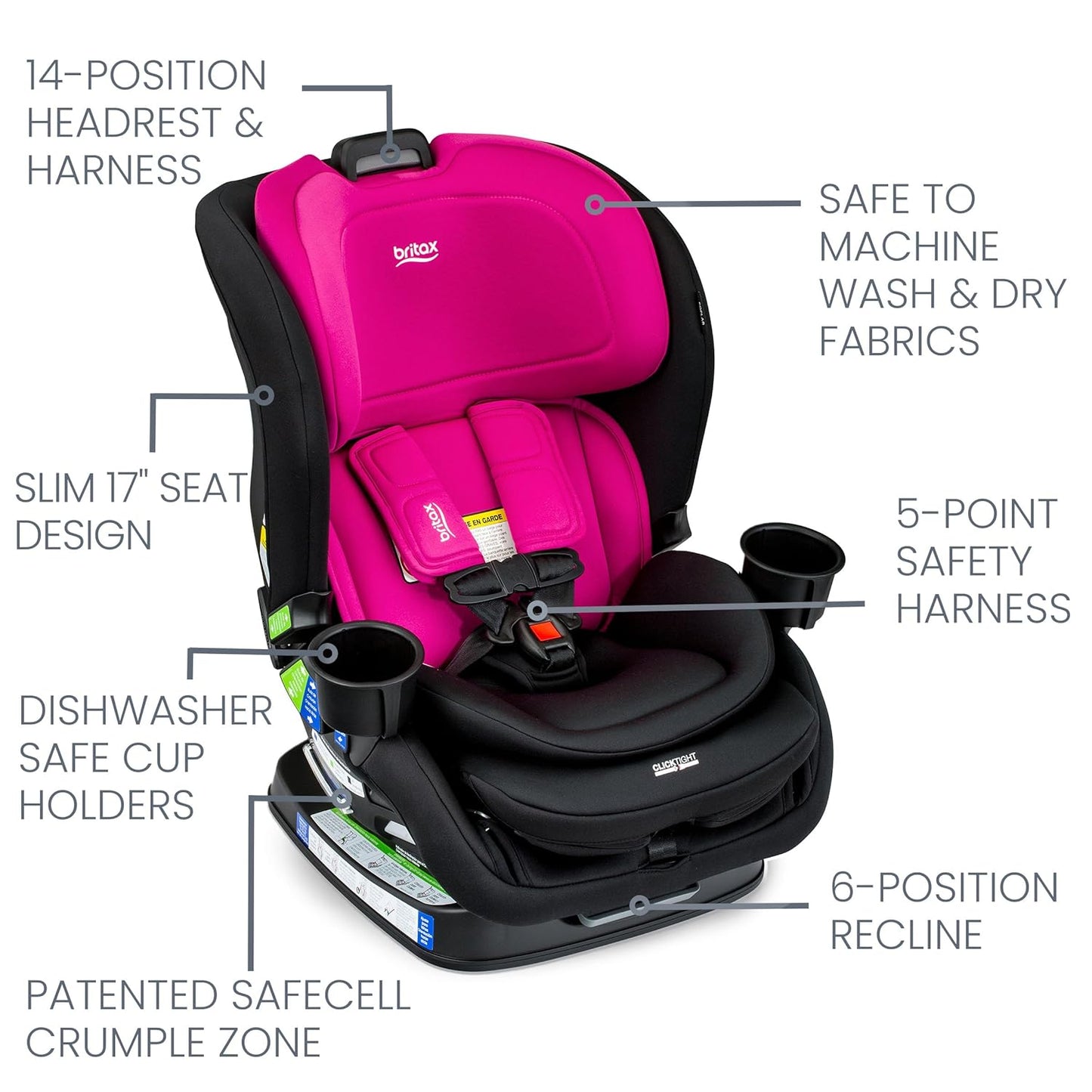 Britax Poplar 2-in-1 Convertible Car Seat (Magenta Onyx)