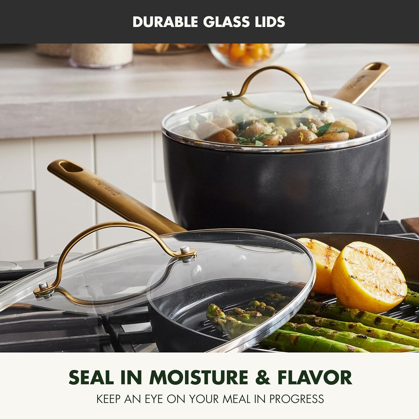 GreenPan Hard Anodized Healthy Ceramic Nonstick 10 Piece Cookware Pots and Pans Set (Black)