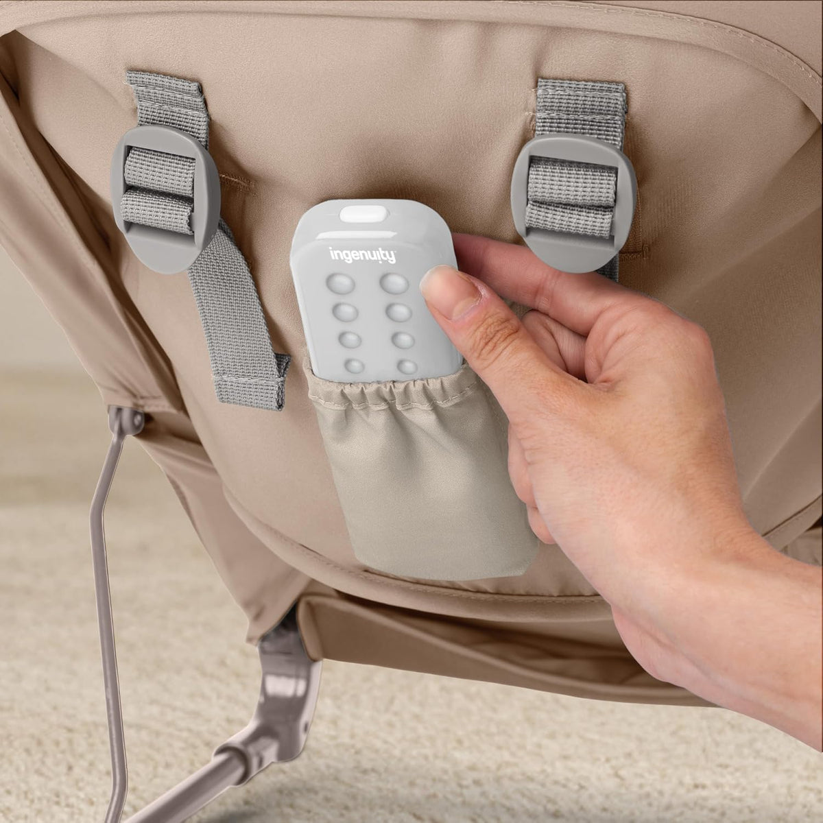 New Ingenuity Nestle Foldable Vibrating Baby Rocker with 2-Position Recline (Tan)