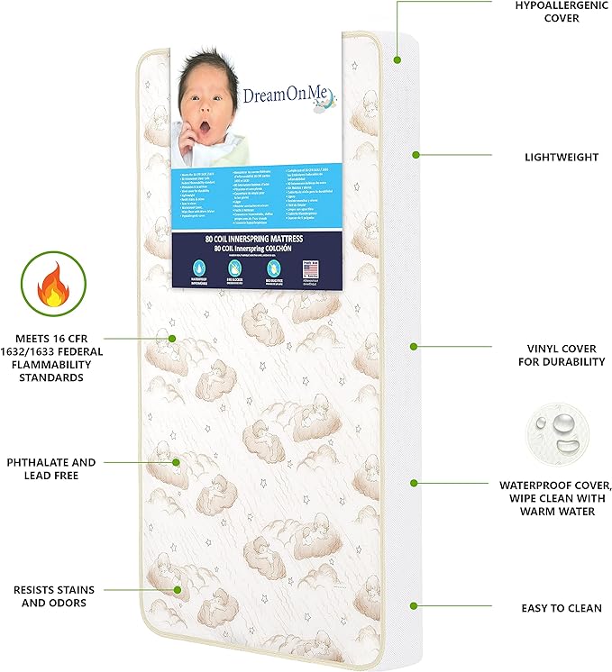 New Dream On Me Twilight 5” 2-in-1 Breathable Spring Coil Crib and Toddler Mattress