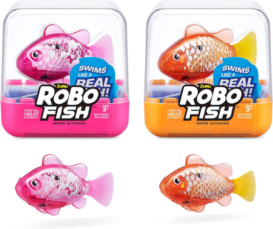 Robo Alive Robo Fish Robotic Water Activated Swimming Fish (Pink + Golden), (2 Pack)