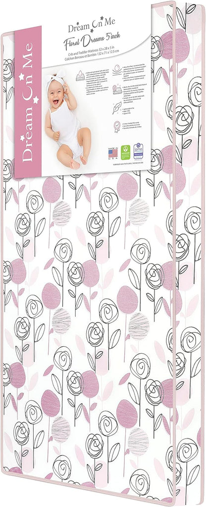 New Dream on Me Floral Dreams Firm Fiber Standard Crib Mattress (Rose Pink)