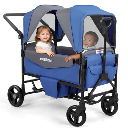 MOMFANN Foldable Stroller Wagon for 2 Kids with Canopy (Lavender Blue)