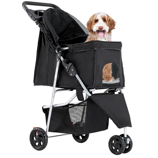 New NEWBULIG Foldable 3 Wheel Pet Stroller for Dogs and Cats (Dark Black)