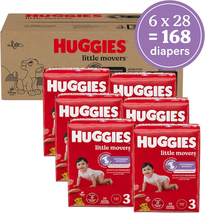 New Huggies Little Movers Diapers Size 3, 168 Count (6 Packs of 28)