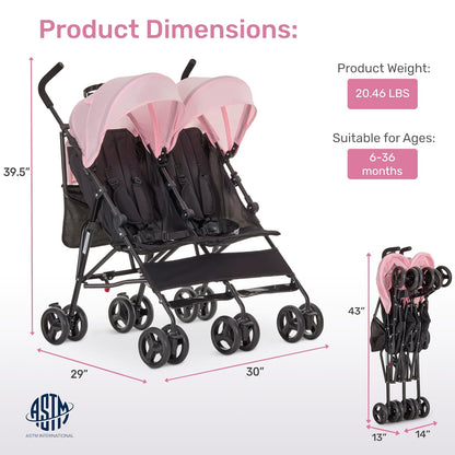 Dream On Me Twin Venture Umbrella Stroller (Pink)