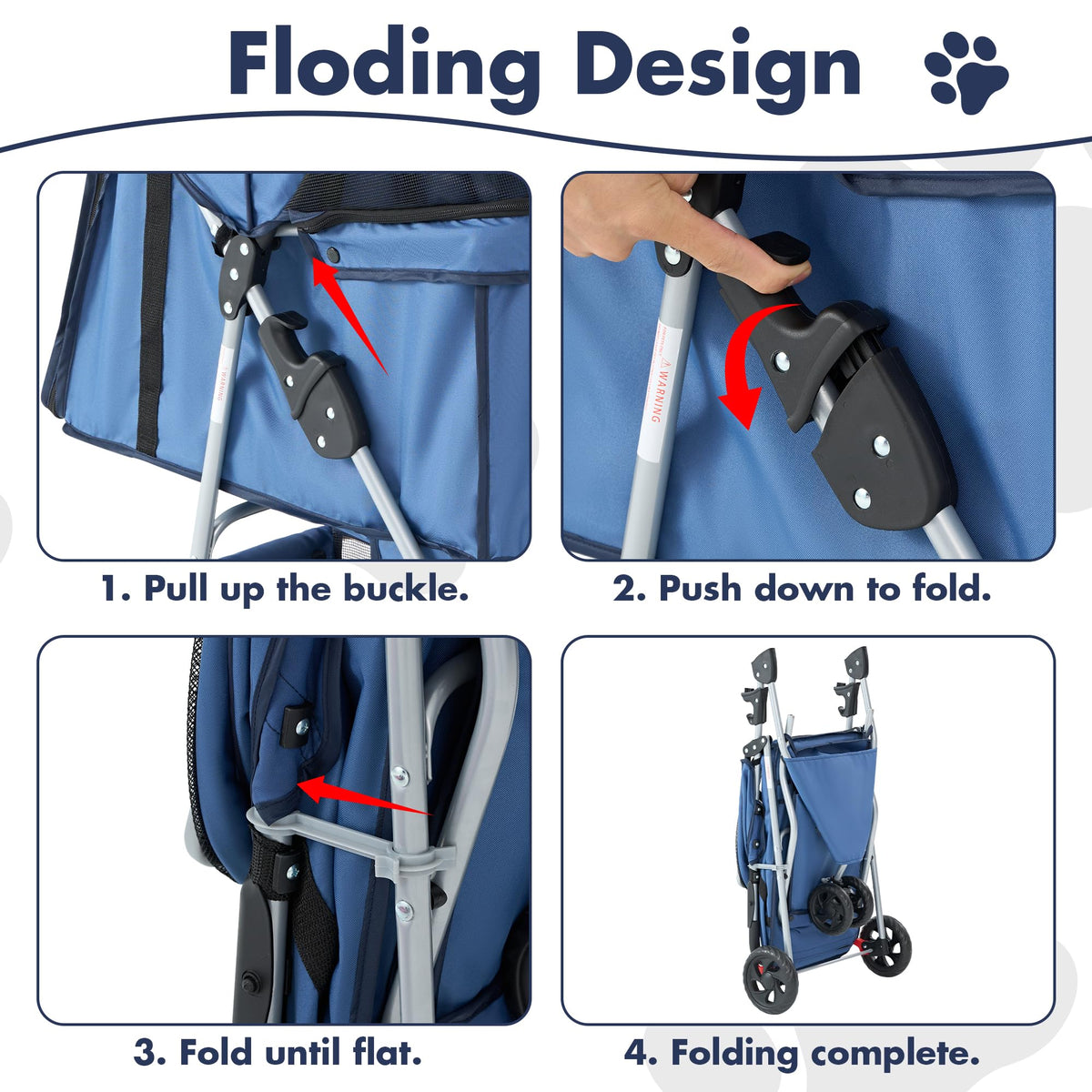 DUMOS Lightweight Foldable 3-Wheel Pet Stroller for Small Dogs and Cats (Blue)