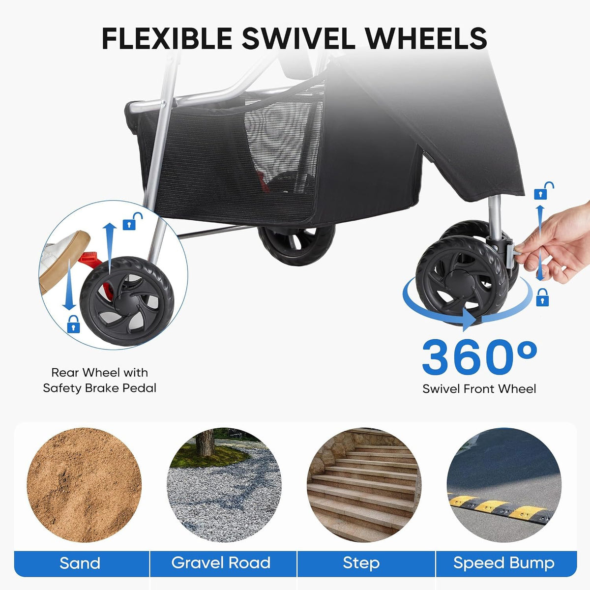 New NEWBULIG Foldable 3 Wheel Pet Stroller for Dogs and Cats (Dark Black)