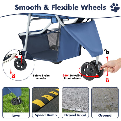 DUMOS Lightweight Foldable 3-Wheel Pet Stroller for Small Dogs and Cats (Blue)