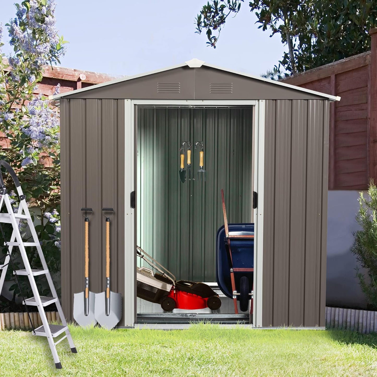 New Metal Garden Shed with Floor Frame with Sliding Door 6.4 x 4.3ft