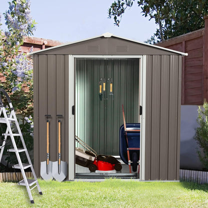 New Metal Garden Shed with Floor Frame with Sliding Door 6.4 x 4.3ft