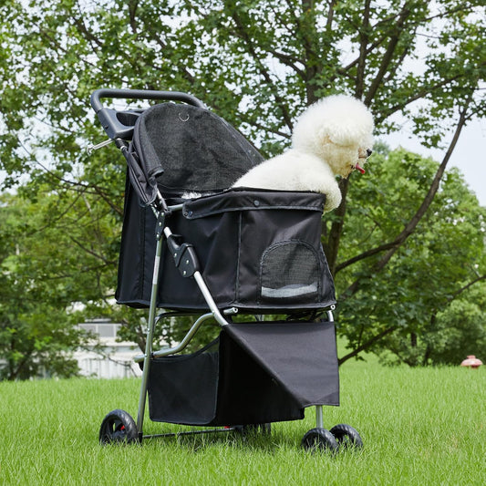 New NEWBULIG Foldable 3 Wheel Pet Stroller for Dogs and Cats (Dark Black)