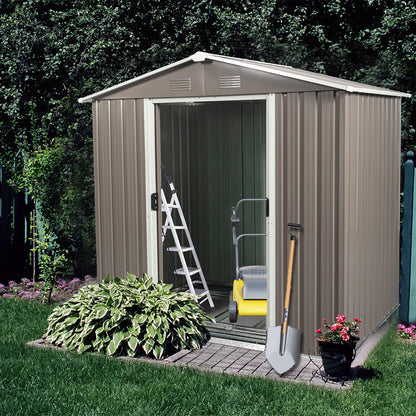 New Metal Garden Shed with Floor Frame with Sliding Door 6.4 x 4.3ft