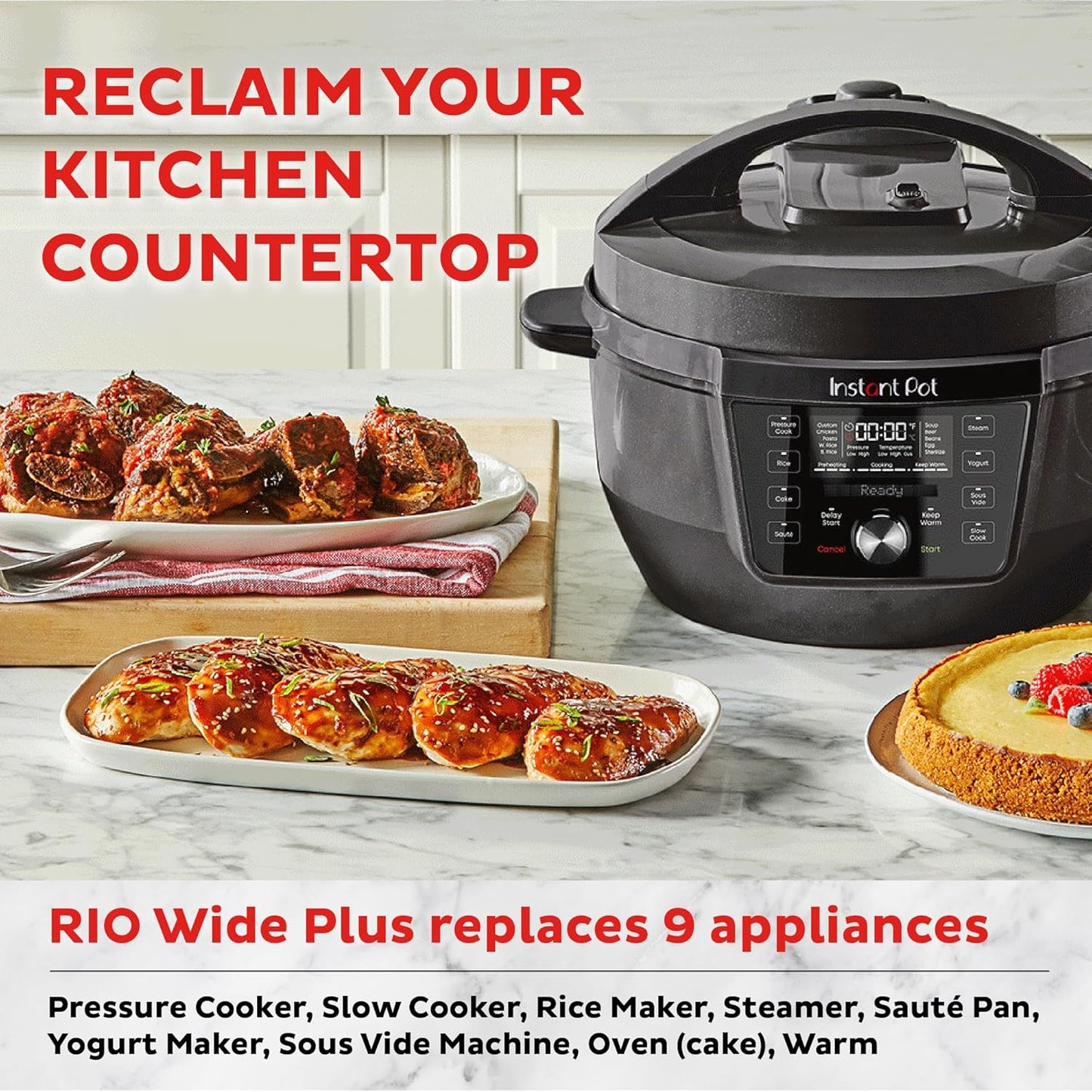 Instant Pot RIO Wide Plus, 9-in-1 Electric Pressure Cooker 7.5 Quarts