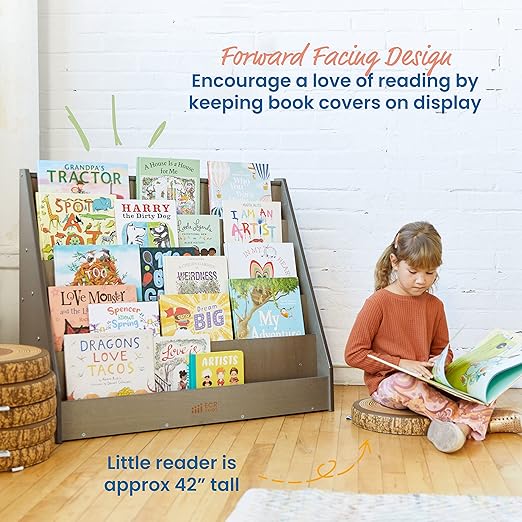 New ECR4Kids Single-Sided Book Display Bookshelf (Grey Wash)