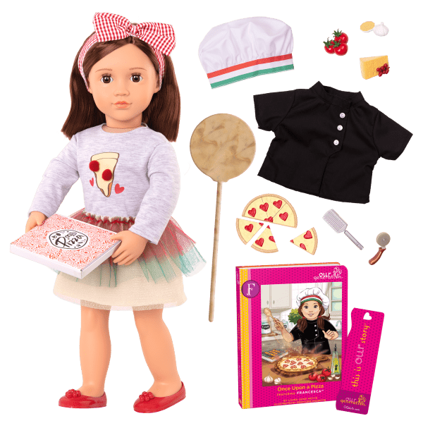 New Our Generation Posable 18" Pizza Chef Doll with Storybook France