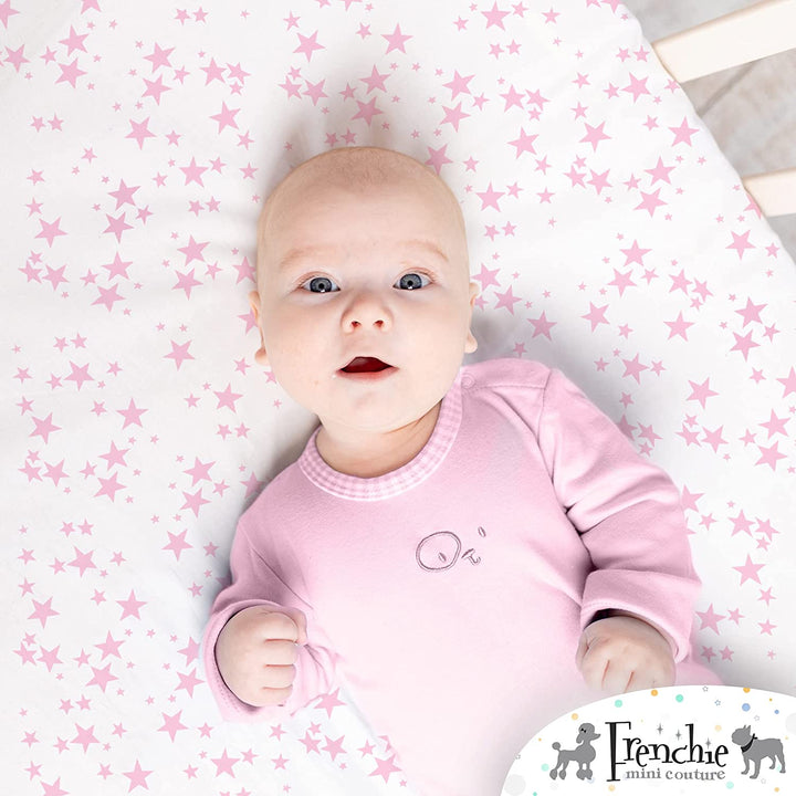 New 2 Pack Frenchie Mini Couture Fitted Crib Sheets Pink Stars