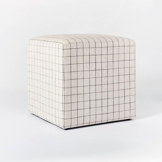 Lynwood Square Upholstered Cube Ottoman Windowpane Plaid - Threshold designed with Studio McGee