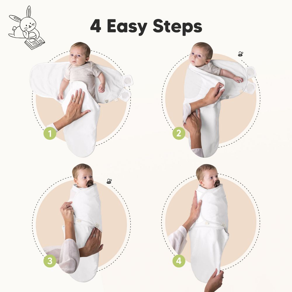 New KeaBabies 3pk Soothe Baby Organic Swaddle 0-3 Months (Cloud)
