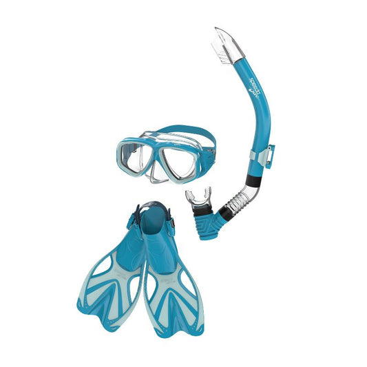 New Speedo Jr Kids' Mask Snorkel and Fin Set (Turquoise/Gray - L/XL)