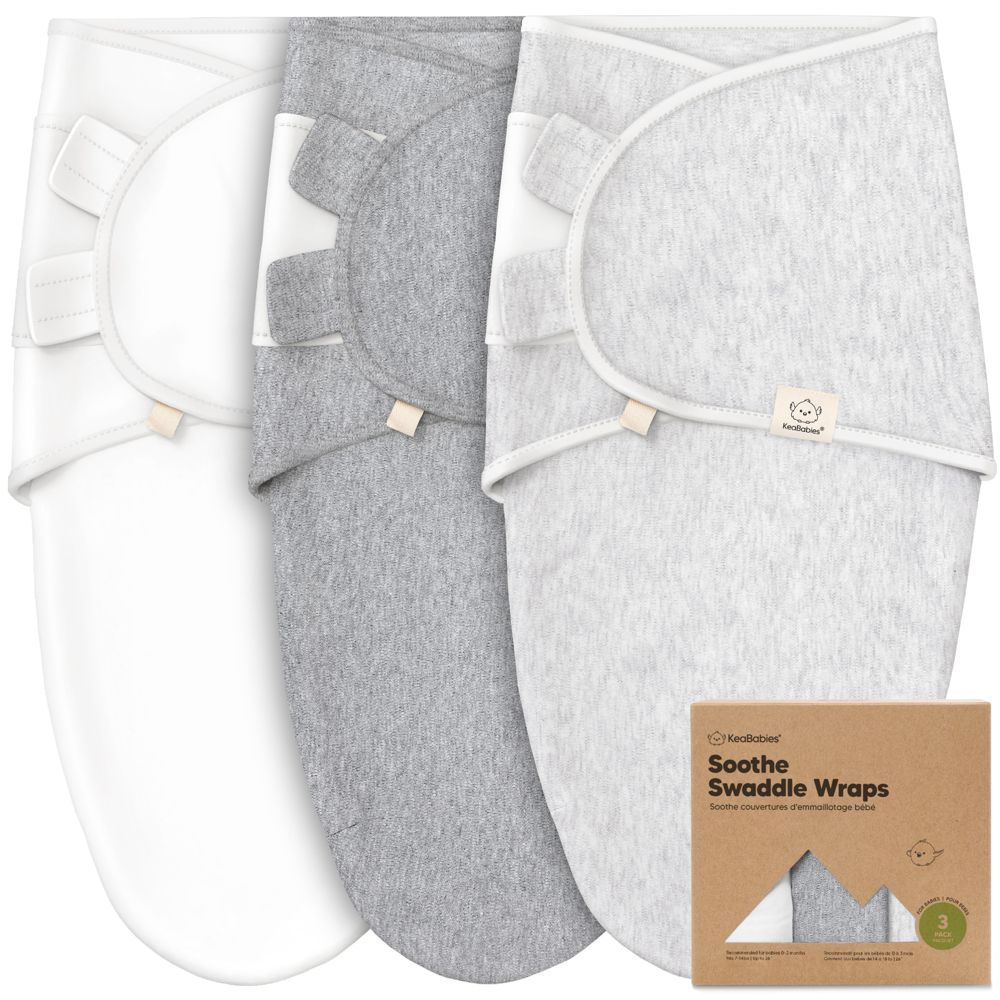 New KeaBabies 3pk Soothe Baby Organic Swaddle 0-3 Months (Cloud)