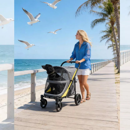 Garvee All-Terrain Foldable Dog Stroller with Dual Entry, 130 lb Capacity