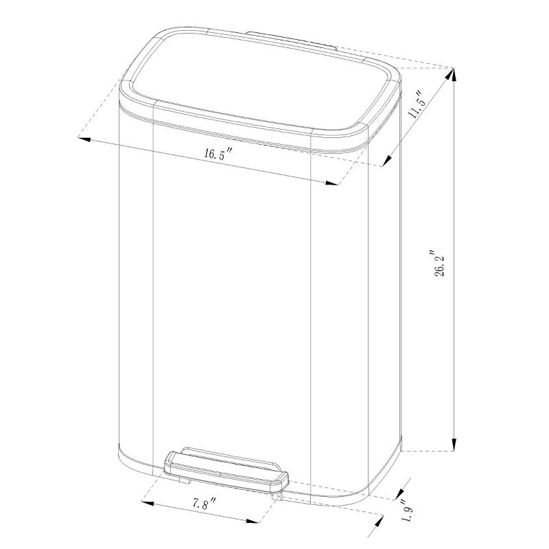 45L Rectangular Step Trash Can Silver - Brightroom