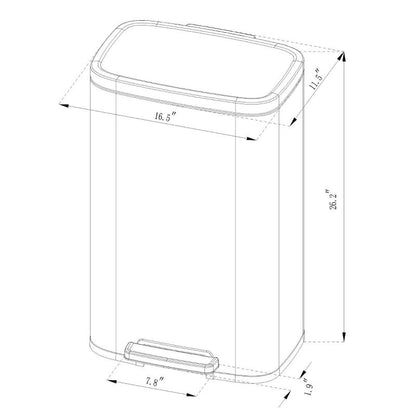 45L Rectangular Step Trash Can Silver - Brightroom