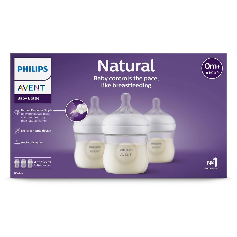 New Philips Avent 3pk Natural Baby Bottle with Natural Response Nipple - Clear - 4oz