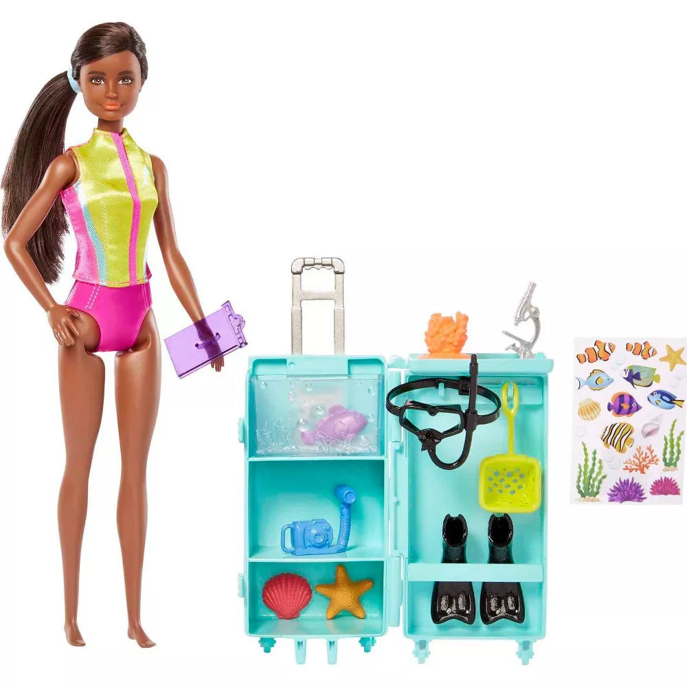 New Barbie Careers Marine Biologist Doll Brunette & Mobile Lab Playset 10+ pc