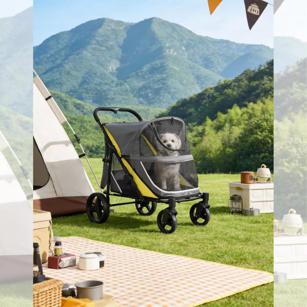 Garvee All-Terrain Foldable Dog Stroller with Dual Entry, 130 lb Capacity