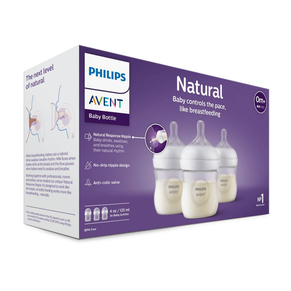 New Philips Avent 3pk Natural Baby Bottle with Natural Response Nipple - Clear - 4oz