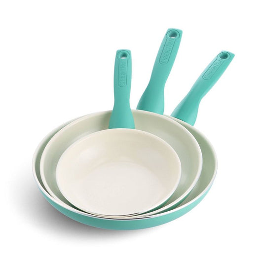 New GreenPan Rio 3pk (7", 9.5" & 11") Ceramic Nonstick Frypan Set (Turquoise)