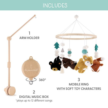 New The Peanutshell Deluxe Wooden Crib Mobile Set with Arm Music Box and Western Woods Baby Mobile (Multicolored)