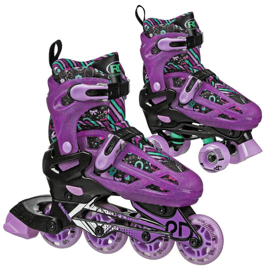 Roller Derby Lomond Girls Adjustable Inline-Quad Combo Skates Size 3-6 (Black)