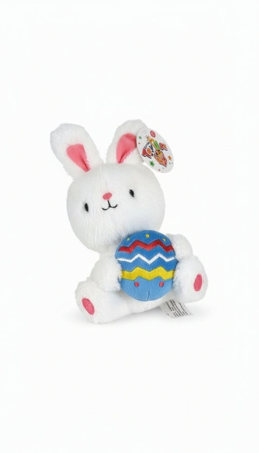 New Toybox White Plush Bunny with Easter Egg – Small Soft Stuffed Animal Toy