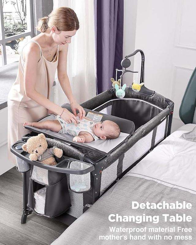 ADOVEL Baby Bassinet Pack and Play with Changer (Grey) - Kidsy