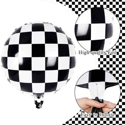 AIQINHU Checkered Racing Foil Balloons 8 - Pack 18" (Black & White) - Kidsy